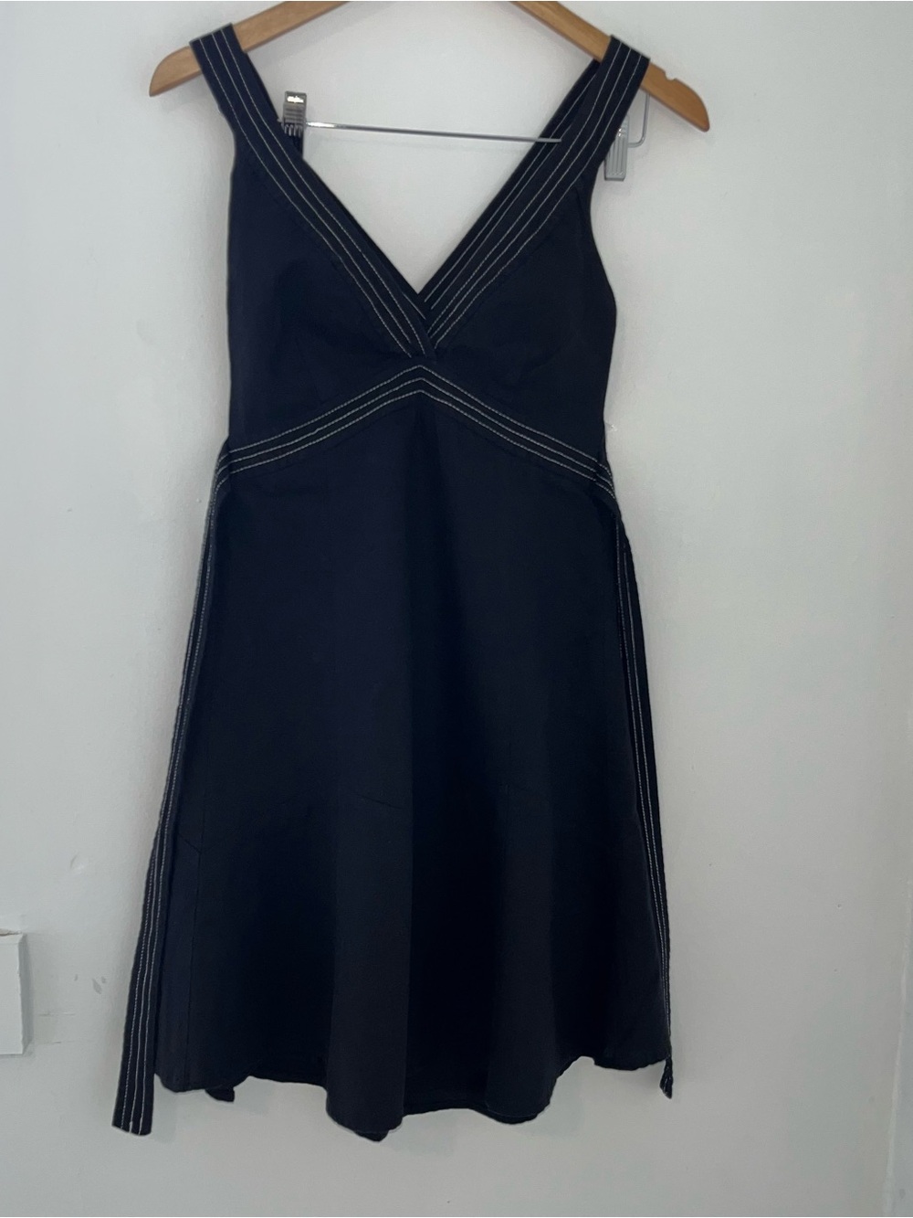 Zara Linen Blend Black Babydoll Mini Dress with White Contrast Stitching